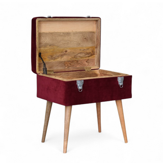 Angled view of Mid-Century Modern Velvet Storage Bench with Nordic Style
