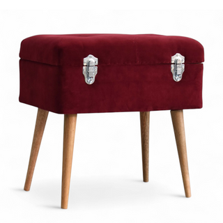 Side view of Mid-Century Modern Velvet Storage Bench with Nordic Style