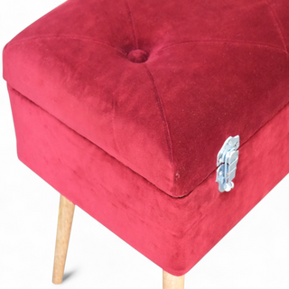 Close-up of fabric texture on Mid-Century Modern Velvet Storage Bench with Nordic Style
