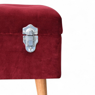 Leg detail view of Mid-Century Modern Velvet Storage Bench with Nordic Style