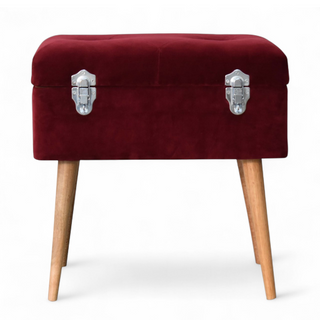 Front view of Mid-Century Modern Velvet Storage Bench with Nordic Style