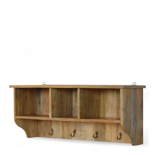 Side angle view of Mid Century Modern Wall Mounted Coat Rack with Shelves