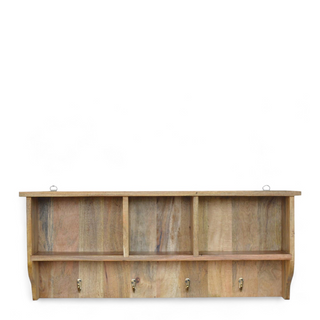 Back view of Mid Century Modern Wall Mounted Coat Rack with Shelves, showing the furniture silhouette and finish