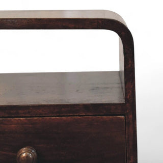 Mid-Century Modern Walnut Curved Floating Nightstand - drawer open detail