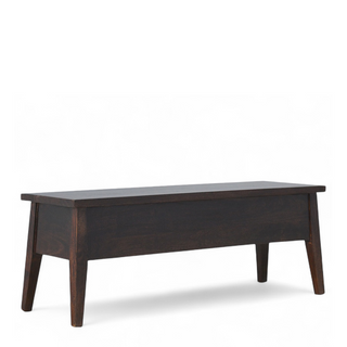 Side view of Mid-Century Modern Walnut Solid Wood Storage Bench, showing the seat, legs and furniture silhouette