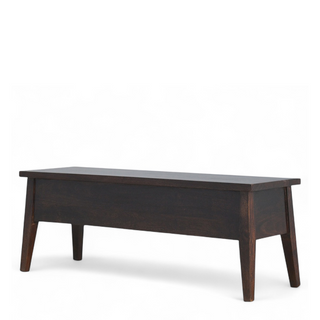 Back view of Mid-Century Modern Walnut Solid Wood Storage Bench, showing the seat, legs and furniture silhouette