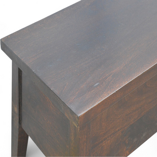 Close-up of finish detail on Mid-Century Modern Walnut Solid Wood Storage Bench