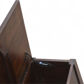 Leg detail view of Mid-Century Modern Walnut Solid Wood Storage Bench, showing the seat, legs and furniture silhouette