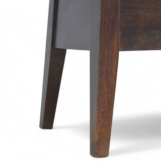 Rear angle view of Mid-Century Modern Walnut Solid Wood Storage Bench, showing the seat, legs and furniture silhouette