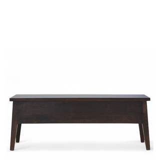 Front view of Mid-Century Modern Walnut Solid Wood Storage Bench, showing the seat, legs and furniture silhouette