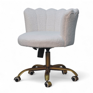 Side view of Mid Century Modern White Bouclé Swivel Chair, showing the upholstered seat, legs and silhouette