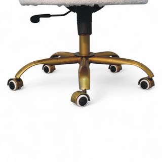 Back view of Mid Century Modern White Bouclé Swivel Chair, showing the upholstered seat, legs and silhouette