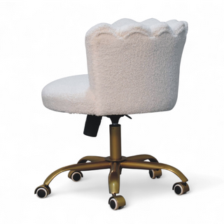 Leg detail view of Mid Century Modern White Bouclé Swivel Chair, showing the upholstered seat, legs and silhouette