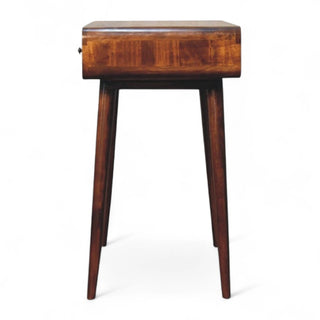Mid-Century Modern Writing Desk Curved Chestnut Solid Wood - wood grain close up