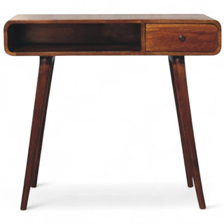 Mid-Century Modern Writing Desk Curved Chestnut Solid Wood - front view