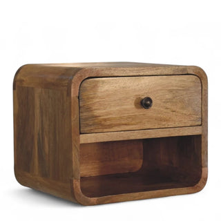 Mid-Century Oak-Ish Floating Nightstand with Open Shelf - lifestyle bedroom