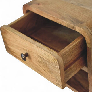 Mid-Century Oak-Ish Floating Nightstand with Open Shelf - side angle view
