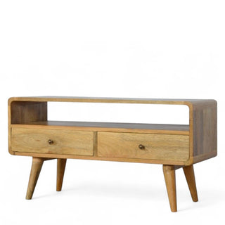 Mid-Century Oak-Ish Solid Wood Media Stand - lifestyle living room