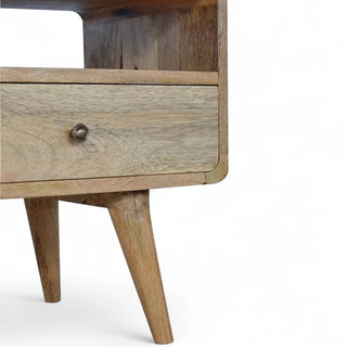 Mid-Century Oak-Ish Solid Wood Media Stand - drawer open detail