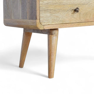 Mid-Century Oak-Ish Solid Wood Media Stand - leg detail close up