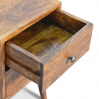 Mid-Century Solid Wood 2-Drawer Nightstand Chestnut Finish - side angle view