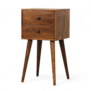Mid-Century Solid Wood 2-Drawer Nightstand Chestnut Finish - wood grain close up