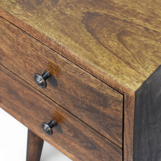 Mid-Century Solid Wood 2-Drawer Nightstand Chestnut Finish - rear profile view