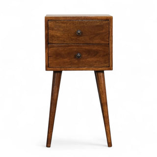 Mid-Century Solid Wood 2-Drawer Nightstand Chestnut Finish - front view