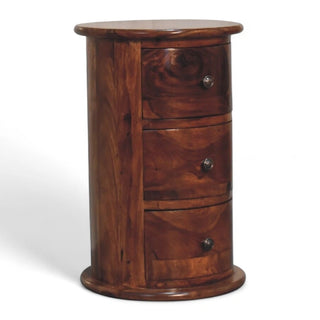 Mid-Century Solid Wood Drum Chest Sheesham 3-Drawer - doors open interior