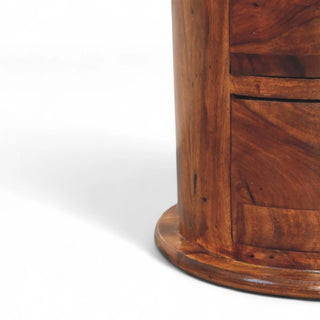 Mid-Century Solid Wood Drum Chest Sheesham 3-Drawer - wood grain close up
