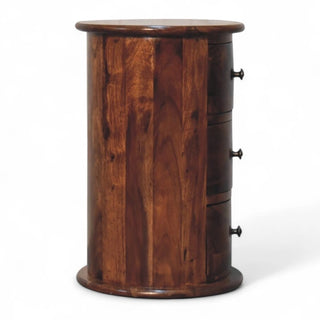 Mid-Century Solid Wood Drum Chest Sheesham 3-Drawer - dimensions scale