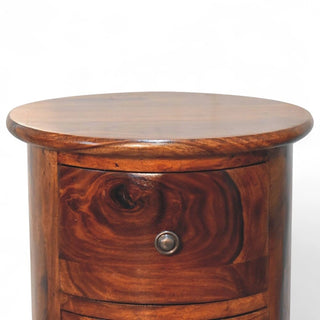 Mid-Century Solid Wood Drum Chest Sheesham 3-Drawer - door handle detail
