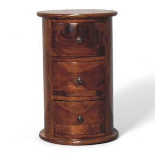 Mid-Century Solid Wood Drum Chest Sheesham 3-Drawer - front view
