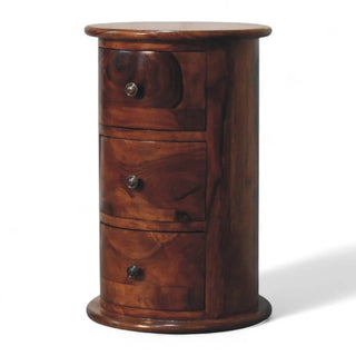 Mid-Century Solid Wood Drum Chest Sheesham 3-Drawer - leg detail close up