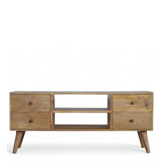 Mid-Century Solid Wood Media Stand with 4 Drawers - front view