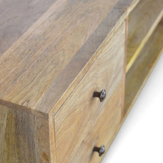 Mid-Century Solid Wood Media Stand with 4 Drawers - leg detail close up