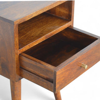 Mid-Century Solid Wood Nightstand Chestnut Finish - side angle view