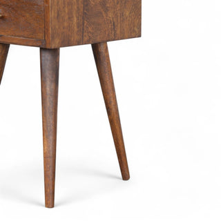 Mid-Century Solid Wood Nightstand Chestnut Finish - drawer open detail