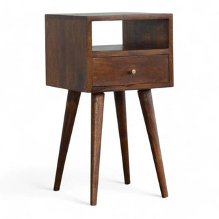 Mid-Century Solid Wood Nightstand Chestnut Finish - wood grain close up