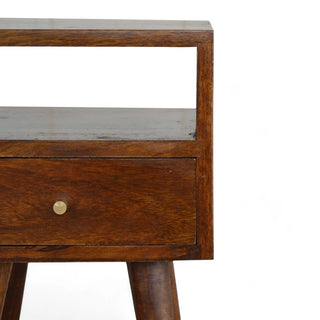 Mid-Century Solid Wood Nightstand Chestnut Finish - rear profile view