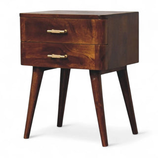 Mid-Century Solid Wood Nightstand Chestnut T-Bar Nordic - wood grain close up