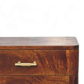 Mid-Century Solid Wood Nightstand Chestnut T-Bar Nordic - drawer open detail