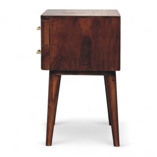 Mid-Century Solid Wood Nightstand Chestnut T-Bar Nordic - rear profile view