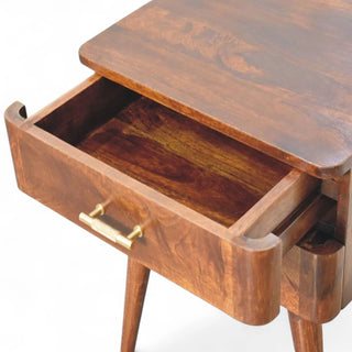 Mid-Century Solid Wood Nightstand Chestnut T-Bar Nordic - side angle view