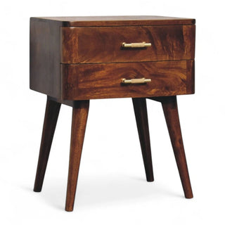 Mid-Century Solid Wood Nightstand Chestnut T-Bar Nordic - top surface view