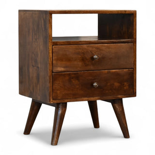Mid-Century Solid Wood Nightstand Classic Chestnut - drawer open detail