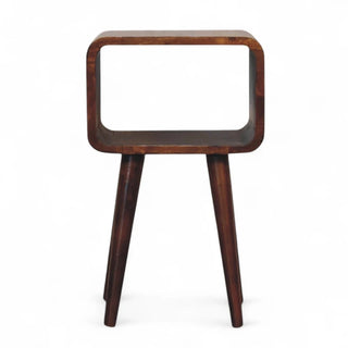 Mid-Century Solid Wood Nightstand Curved Chestnut Open Shelf - front view
