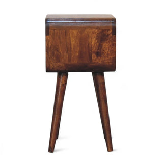 Mid-Century Solid Wood Nightstand Curved Chestnut Open Shelf - top surface view