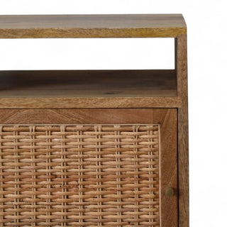 Mid-Century Solid Wood Nightstand Knit Door Design - wood grain close up