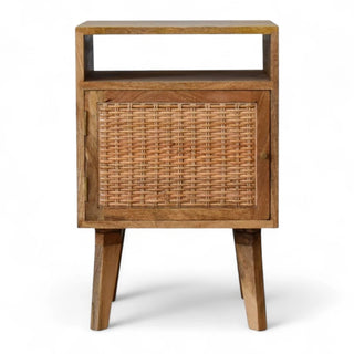 Mid-Century Solid Wood Nightstand Knit Door Design - front view